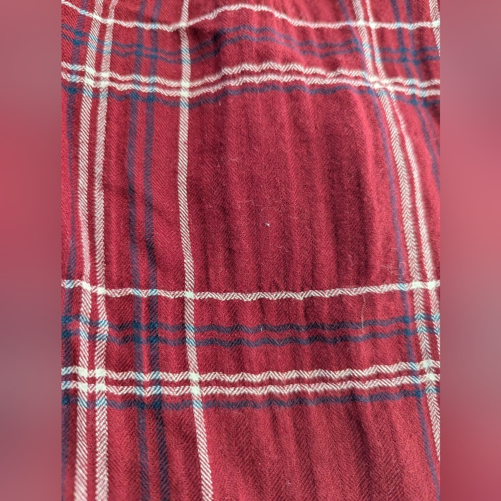 Loft Blouse Red Blue White Plaid Tie-Neck Puff Sleeve Top Size L Petite *NWT - Picture 4 of 16